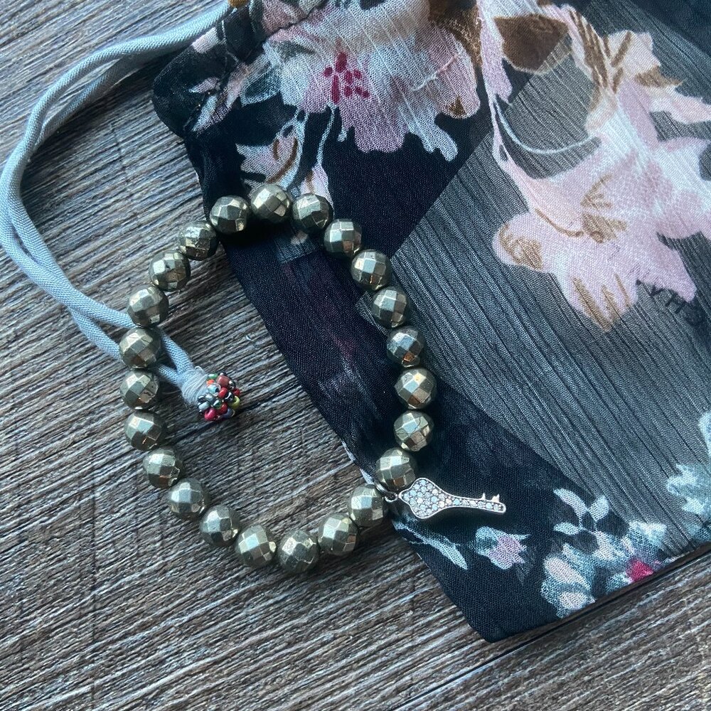 CHAN LUU PYRITE BEADED BRACELET W DIAMOND CHARM